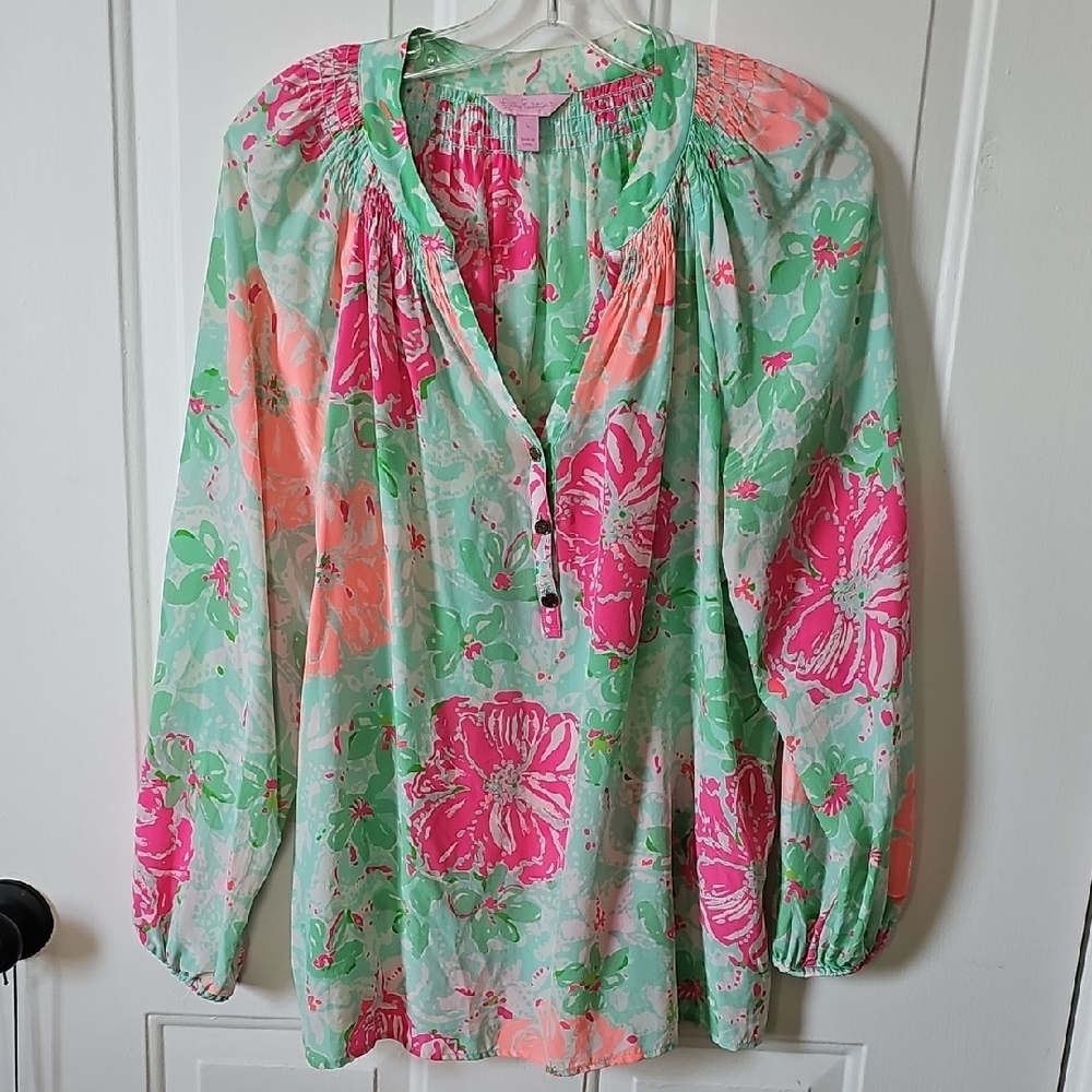 Lilly Pulitzer Elsa Silk Poolside Blouse L